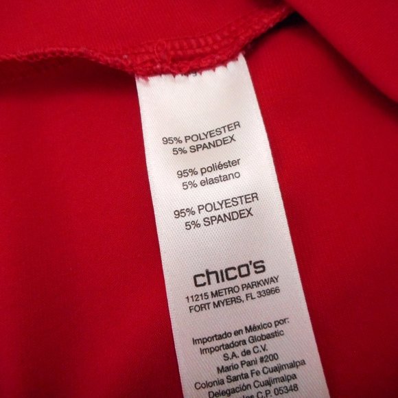 Chico’s Size 2 Women's L Keyhole Top Blouse Red Long Sleeve Knit Stretch - Picture 5 of 6